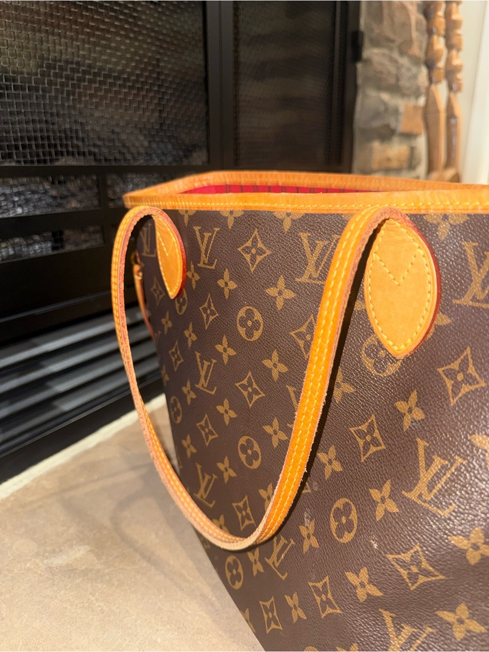 Louis Vuitton Brown Monogram Tote with Red Interior Trim - Picture 2 of 10